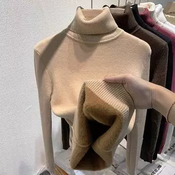 Осенне-зимний вязаный свитер с высоким воротом и длинными рукавами, утолщенный бархатный трикотажный свитер для женщин, чтобы согреться One size