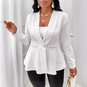 Осенне-зимний жаккардовый фактурный пиджак с одной пуговицей и длинным рукавом, женский костюм S белый