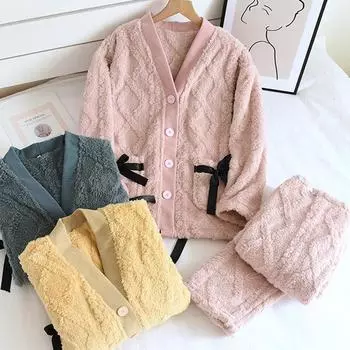 Осенне-зимний жаккардовый фланелевый утолщенный беременной женщины коралловый флис свободный большой размер пижамный костюм XL синий