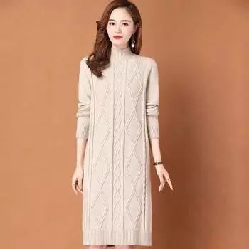 Осенне-зимний жаккардовый пуловер, свитер, женская нижняя рубашка средней длины, полуводолазка с длинным рукавом, повседневный женский свитер