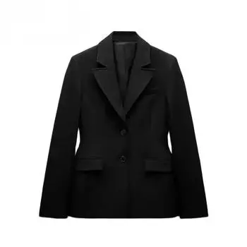 Осенне-зимний женский черный пиджак с клапаном и карманом на ремне и подплечниками, приталенный, универсальный, темперамент XS чёрный