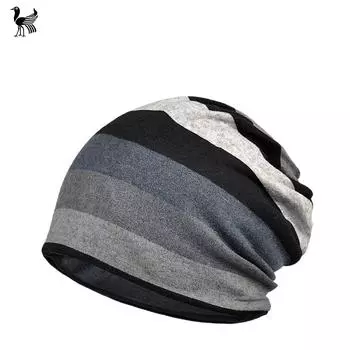 Осенне-зимний женский двухслойный полосатый шарф, не допускающий нагрева, ночной колпак, модная шапка для родов, шапка для беременных Flexible/dual-use серый