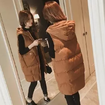 Осенне-зимний женский хлопковый жилет в длинной части хлопковой одежды, хлопковая куртка большого размера для толстой сестры M чёрный