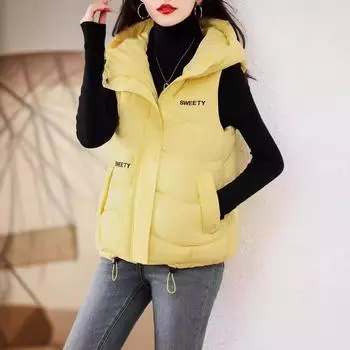 Осенне-зимний женский хлопковый жилет, женская мода, короткий модный жилет на плечо, универсальная тонкая куртка с застежкой-молнией M (recommended 42.5kg-52.5kg) чёрный