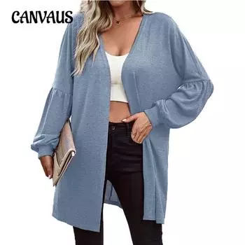 Осенне-зимний женский кардиган больших размеров, однотонный модный вязаный топ с длинными рукавами