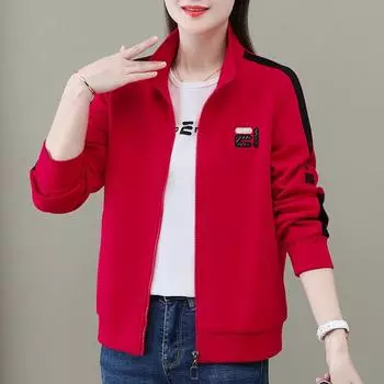 Осенне-зимний женский кардиган на молнии с длинными рукавами, повседневный топ XL красный