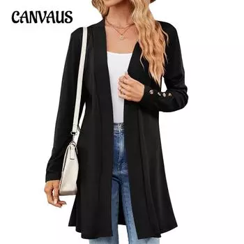 Осенне-зимний женский кардиган, однотонный кардиган с лацканами и длинными рукавами, свободная вязаная куртка S чёрный