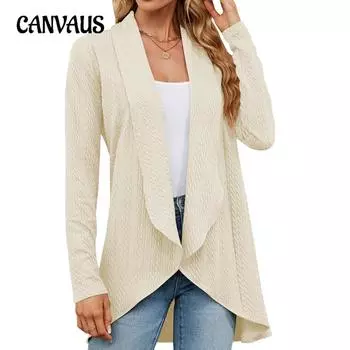 Осенне-зимний женский кардиган, однотонный кардиган с длинными рукавами, свободная вязаная куртка с верхом S чёрный