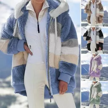 Осенне-зимний женский кардиган, пальто, утолщенный плюшевый воротник с капюшоном, завязками на шнурке, свободный, ветрозащитный, цветные блоки, пэчворк, длинные рукава, кардиган, куртка M зелёный