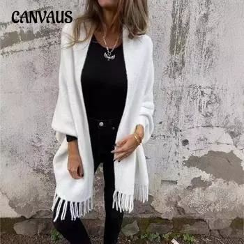 Осенне-зимний женский кардиган, повседневный трикотажный плюшевый платок с бахромой, куртка больших размеров S белый