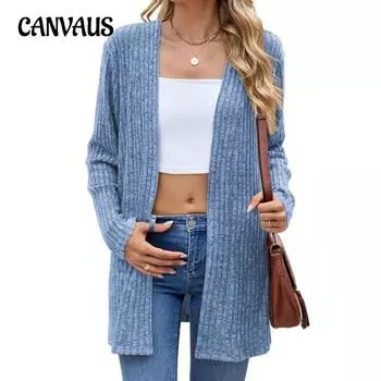 Осенне-зимний женский кардиган с длинными рукавами, свободный вязаный свитер в полоску с филированной нижней частью