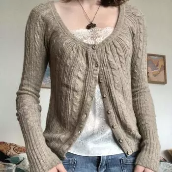 Осенне-зимний женский кардиган с круглым вырезом и длинными рукавами, темперамент, облегающий трикотаж S хаки