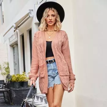 Осенне-зимний женский кардиган, свитер, куртка, свободный вязаный кардиган, модный свитер S чёрный