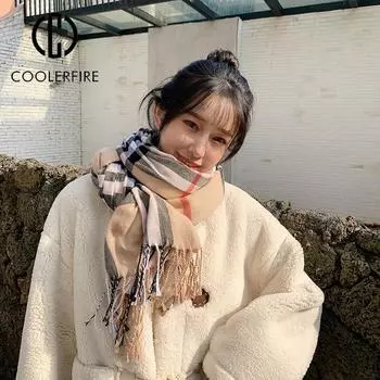 Осенне-зимний женский клетчатый кашемировый шарф, модный повседневный уличный сохраняющий тепло шаль с кисточками, подарок для путешествий, женский шаль AC2171 70-200cm чёрный