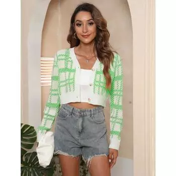 Осенне-зимний женский короткий кардиган с тремя пуговицами, повседневная куртка Collision Splicing Джемпер S жёлтый