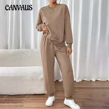 Осенне-зимний женский костюм больших размеров с длинными рукавами и брюками S коричневый/кофейный