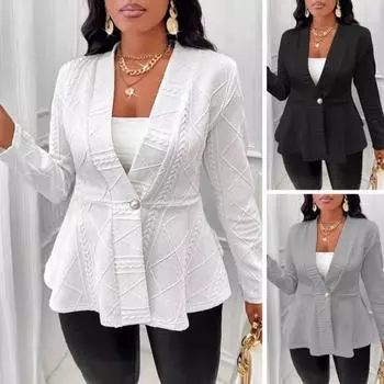 Осенне-зимний женский костюм-пальто на одной пуговице, текстурированный жаккард, однотонный, средний S белый