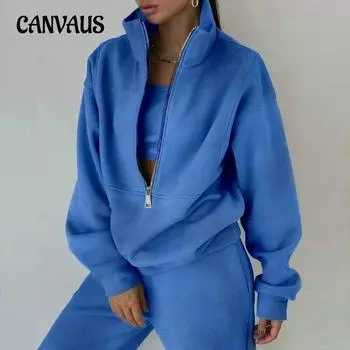 Осенне-зимний женский костюм-толстовка на молнии, флисовая толстовка, спортивный модный повседневный костюм