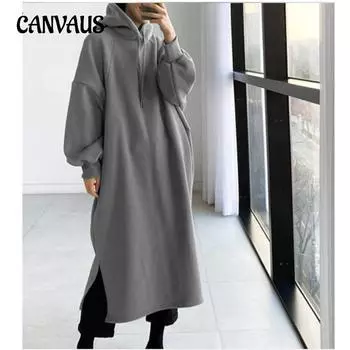 Осенне-зимний женский модный флисовый свитер средней длины M серый