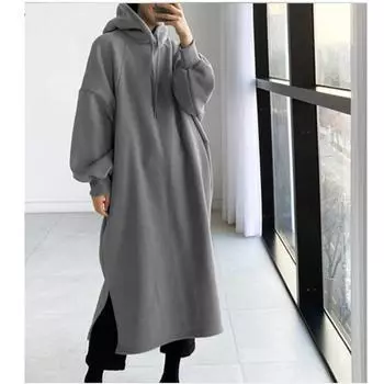 Осенне-зимний женский модный флисовый свитер средней длины S серый