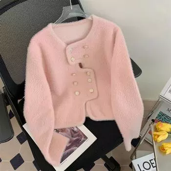 Осенне-зимний женский модный универсальный вязаный свитер, двубортный маленький вязаный кардиган с ароматным ветром One Size белый