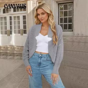 Осенне-зимний женский модный вязаный кардиган с рукавами «летучая мышь» и v-образным вырезом S серый