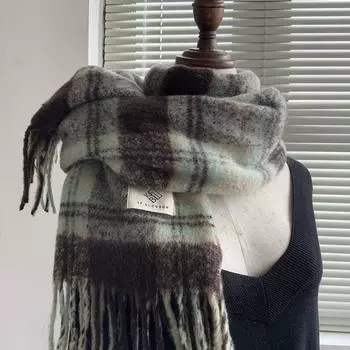 Осенне-зимний женский мохеровый меховой шарф Mirad в клетку с ретро-атмосферой, удлиненная и утолщенная теплая шаль для мужчин 220*50cm