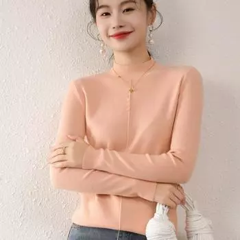 Осенне-зимний женский облегающий однотонный теплый трикотажный свитер с полувысокой горловиной S белый