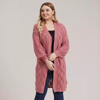 Осенне-зимний женский однотонный джемпер с ромбовидной решеткой и ажурной вязкой L розовый