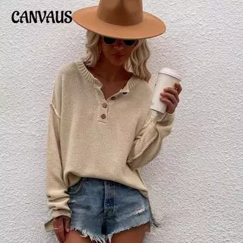 Осенне-зимний женский однотонный пуловер большого размера с V-образным вырезом, вязаный свитер в стиле хипстер S абрикосовый