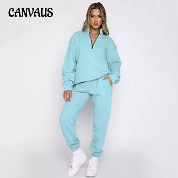 Осенне-зимний женский однотонный пуловер на молнии больших размеров с длинными рукавами, модный брючный костюм S чёрный