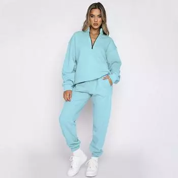 Осенне-зимний женский однотонный пуловер на молнии больших размеров с длинными рукавами, модный брючный костюм S чёрный