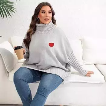 Осенне-зимний женский однотонный шерстяной вязаный свободный свитер большого размера с высоким воротом S чёрный