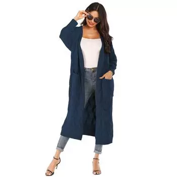 Осенне-зимний женский однотонный свитер с нерегулярными карманами, утолщенный длинный S белый