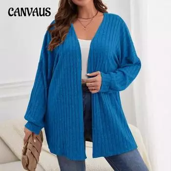 Осенне-зимний женский однотонный свободный кардиган с длинным рукавом, трикотажная куртка больших размеров XL королевский синий