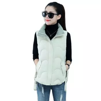 Осенне-зимний женский однотонный свободный жилет с воротником-стойкой, короткий жилет, куртка с хлопковой подкладкой, женский ветрозащитный теплый жилет M чёрный