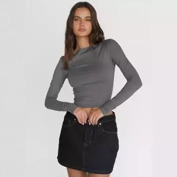 Осенне-зимний женский однотонный топ с одним вырезом и длинными рукавами S чёрный