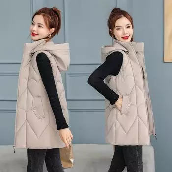 Осенне-зимний женский однотонный жилет с капюшоном, свободная утолщенная теплая женская куртка без рукавов XL вино красного