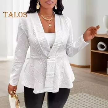 Осенне-зимний женский пиджак на одну пуговицу, текстурированный жаккард, однотонный, средней длины, глубокий V-образный вырез, длинные рукава, формальный деловой стиль, женская дорожная куртка S серый