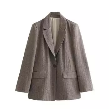 Осенне-зимний женский пиджак прямого кроя из твила с узором «елочка» и карманом-клапаном, повседневный и свободный XS