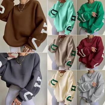 Осенне-зимний женский повседневный модный утепленный универсальный топ с принтом и длинными рукавами S хаки