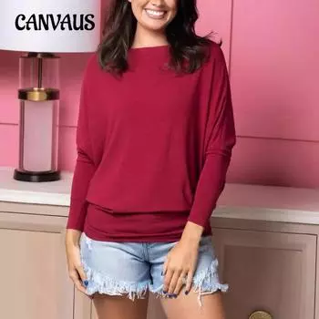 Осенне-зимний женский повседневный однотонный свитер с круглым вырезом и рукавами «летучая мышь» из высокоэластичной трикотажной ткани S бордовый