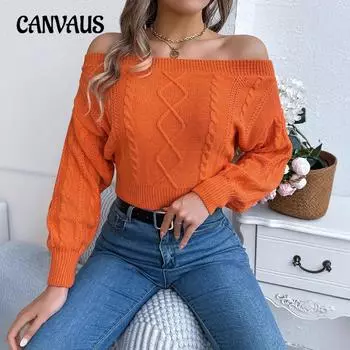 Осенне-зимний женский повседневный однотонный свитер с воротником в одну линию без бретелек с длинными рукавами S белый