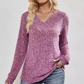 Осенне-зимний женский повседневный свитер большого размера с v-образным вырезом и длинными рукавами S розовый