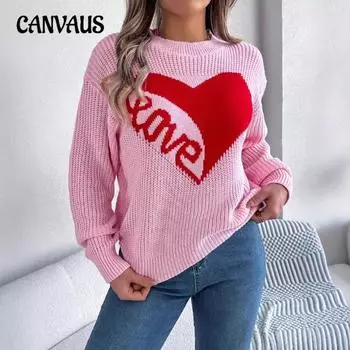 Осенне-зимний женский повседневный свитер с длинными рукавами и принтом «Битва цветов» на День святого Валентина S розовый