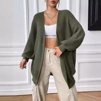Осенне-зимний женский простой повседневный однотонный кардиган-свитер S армия зеленый