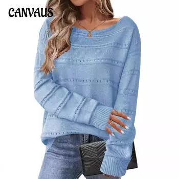 Осенне-зимний женский пуловер больших размеров с длинным рукавом и открытыми плечами, ажурный вязаный крючком свитер S армия зеленый