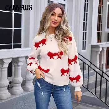 Осенне-зимний женский пуловер с круглым вырезом и длинным рукавом, вязаный свитер с бантом S розовый