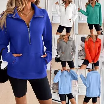 Осенне-зимний женский пуловер с застежкой-молнией и длинным рукавом, повседневный однотонный топ с капюшоном для женщин S белый