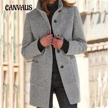 Осенне-зимний женский ретро однотонный твидовый пиджак с воротником на пуговицах